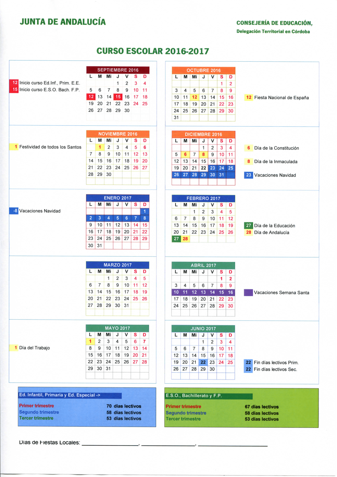 Calendario escolar 2016-2017. 1