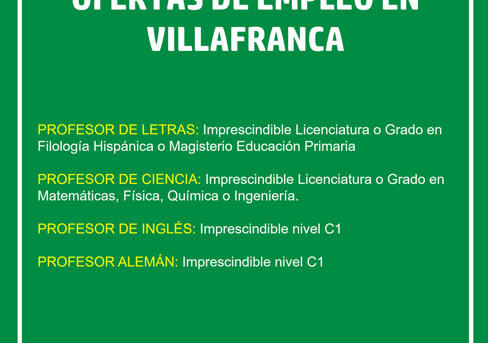 Oferta de Empleo de Instituto Alcántara – Profesores –